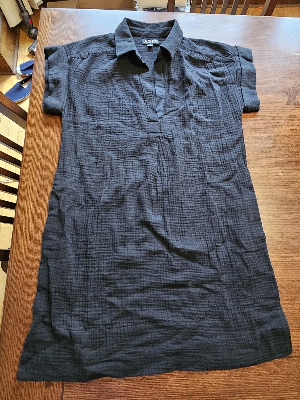 J. Crew Collared Black Cotton Shift Dress Small